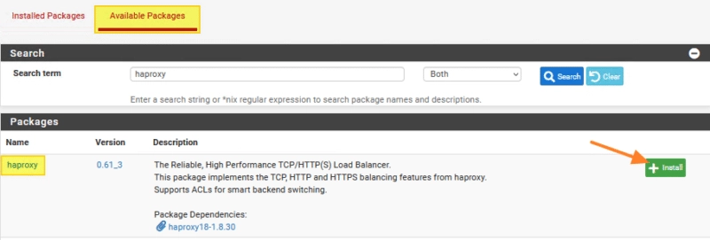 Installation du paquet HAProxy dans pfSense